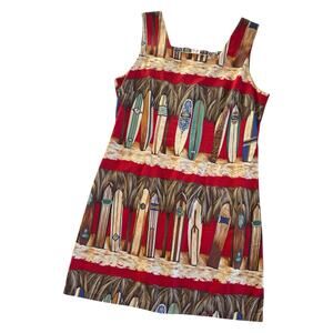 Vintage Shannon Marie Hawaiian Mini Dress Multicolor Tiki Surfboard Womens Small